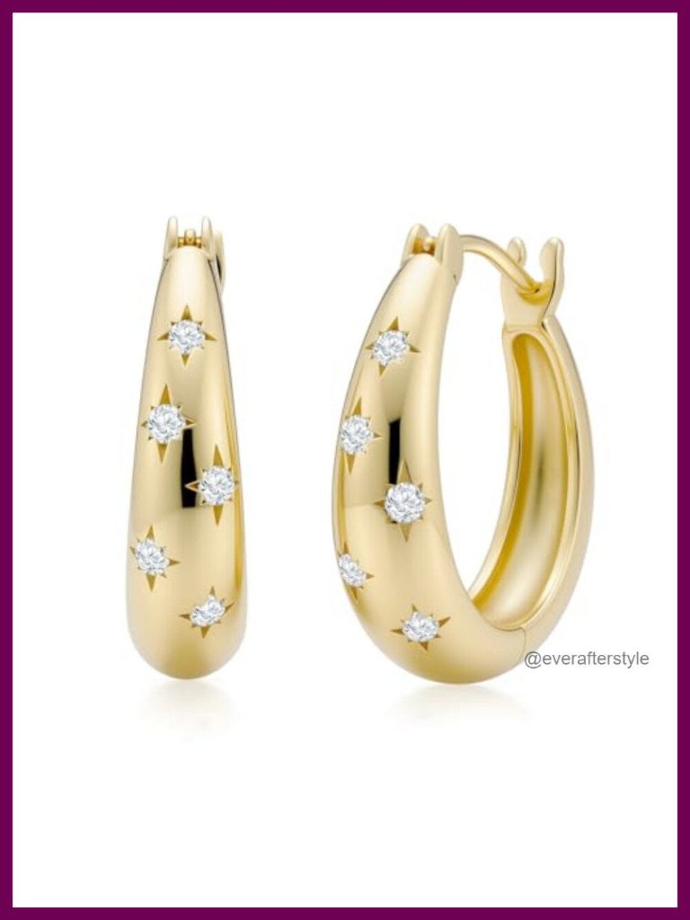 14K Gold Plated Hoop Earrings for Women Chunky Celestial Star Cubic Zirconia